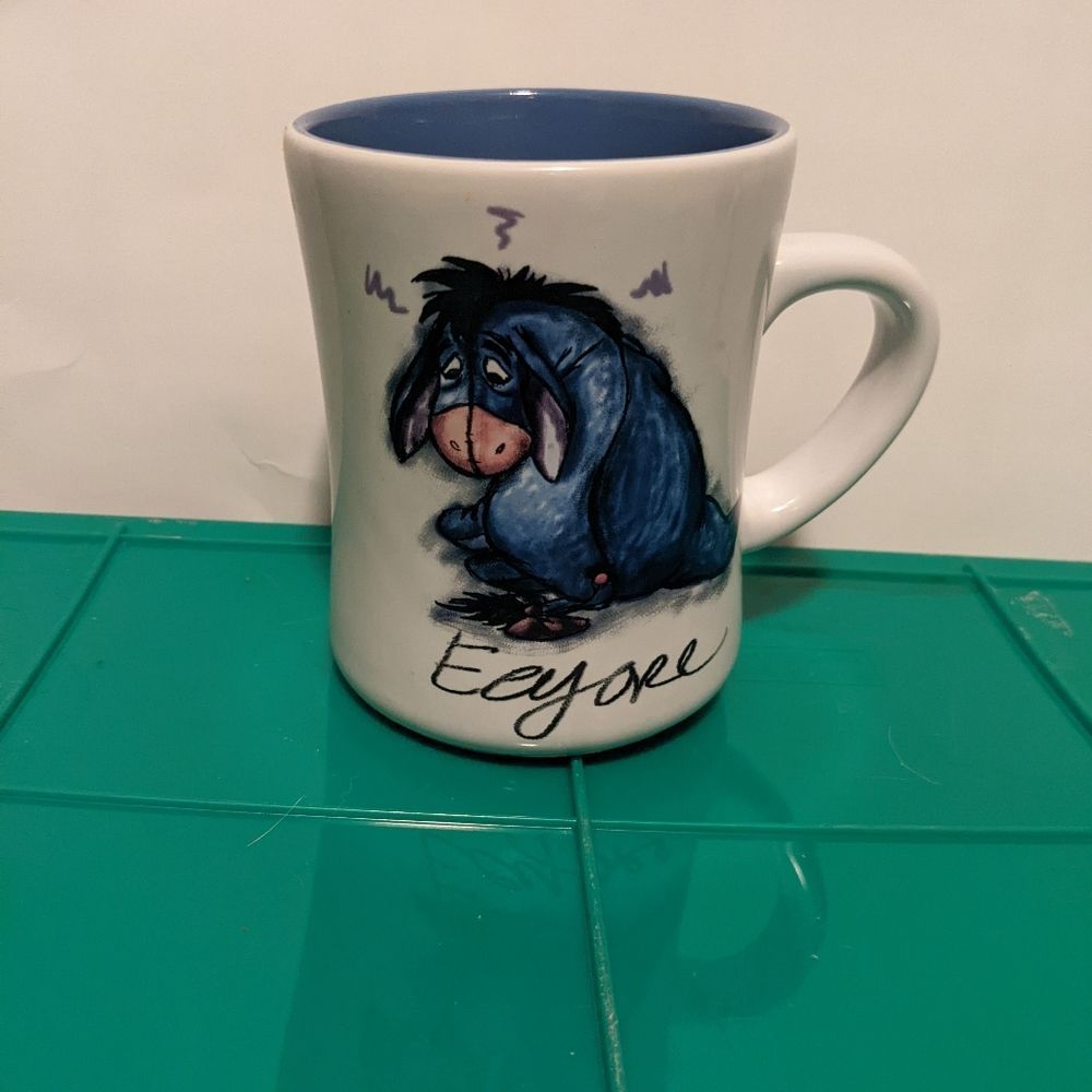 Disney Store Winnie the Pooh Eeyore Coffee Cup 2 Sided Mug 12 oz blue Inside